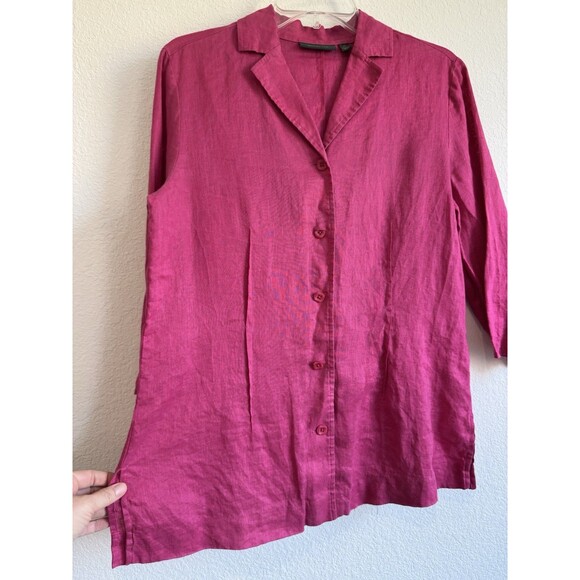 Amber Sun Women's Pink Linen Button Down Shirt 3/4 Sleeve Size Medium - Picture 1 of 13